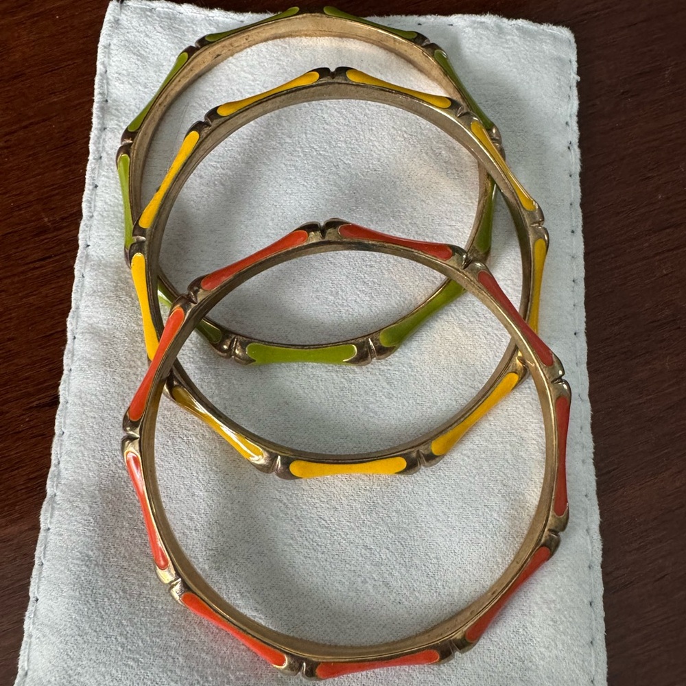Charming Orange, Yellow and Green Enamel Bracelets with Textured Studs